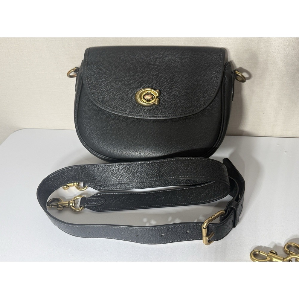 Coach Willow Saddle Bag Black Pebble Leather Crossbody Gold Turn lock CA094 - Picture 10 of 16